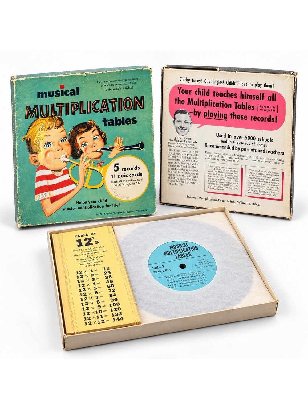 Vintage 1956 Musical Multiplication Tables 5 Record Set 11 Quiz Cards Complete